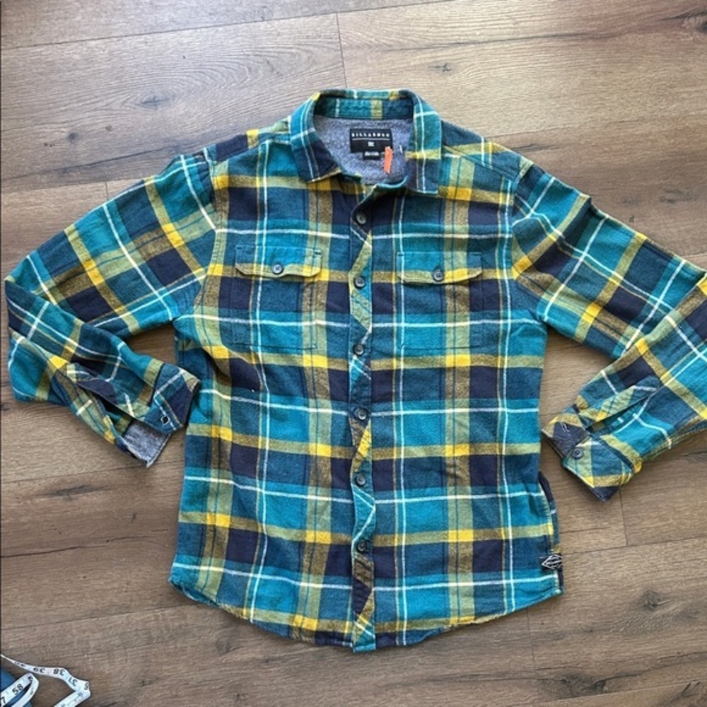 BILLABONG Teal and Yellow Plaid Casual Shirt  !! Medium